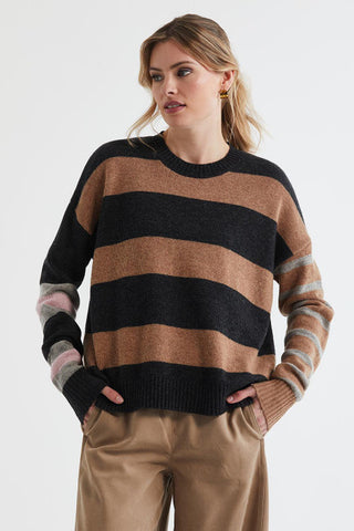 LD+Co - Lambswool Stripe Crew - Midnight