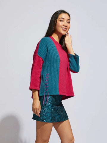 LD+Co - LC6187 Lace Up Fleck Jumper Fuchsia