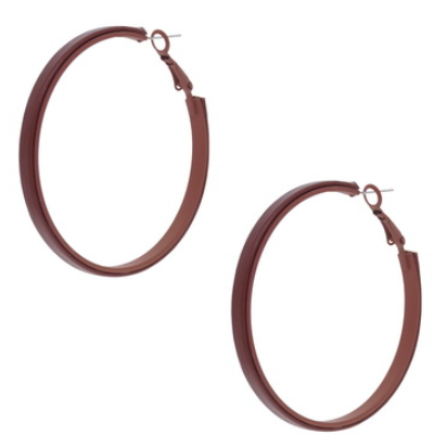 Sun Accessories - Leather Look Hoop Earrings-Brown