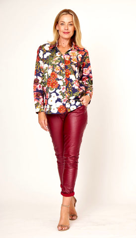 La Strada - Leathering Look Pant Bordo