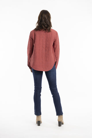 Escape by OQ - Linen Padded Coat-Mineral Red