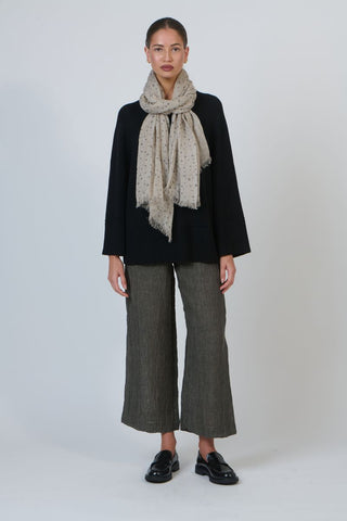 Naturals by O&J - Pure Linen Natural Scarf-Charcoal Flower