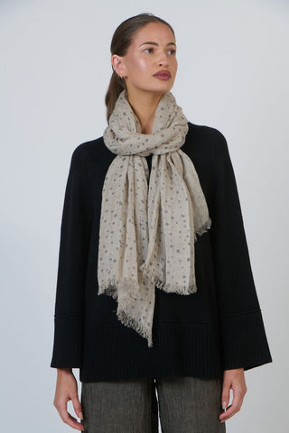 Naturals by O&J - Pure Linen Natural Scarf-Charcoal Flower