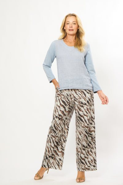 La Strada - Linen Front V Neck Top - Jeans Blue