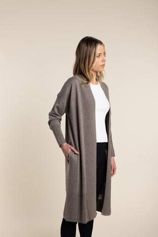 Two T's - Merino Long Open Cardigan Clove