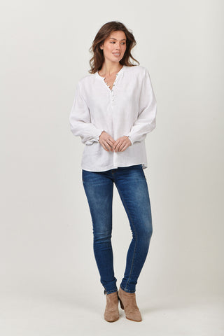 Naturals by O&J - Long Sleeve Linen Top White