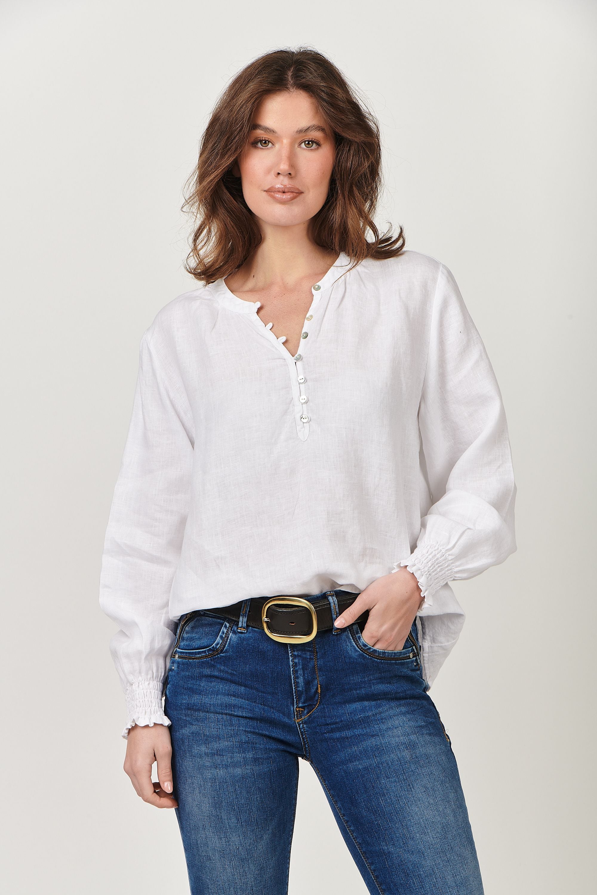 Naturals by O&J - Long Sleeve Linen Top White