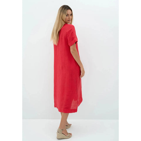 Humidity - Lucia French Linen Shirt Dress Pomegranate