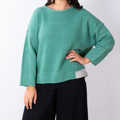 JJSisters - Wool Blend Contrast Hem Jumper- Green