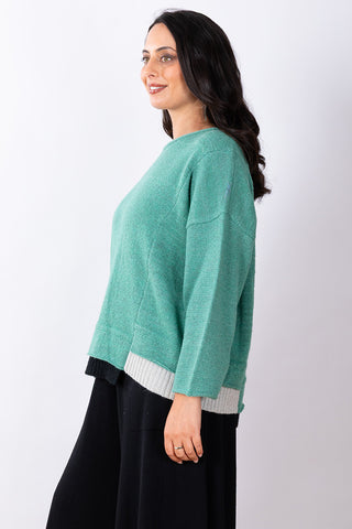 JJSisters - Wool Blend Contrast Hem Jumper- Green