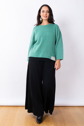 JJSisters - Wool Blend Contrast Hem Jumper- Green