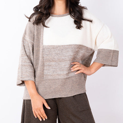 JJSisters - Wool Cotton Blend Intarsia Knit-Fawn/Cream