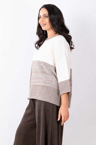 JJSisters - Wool Cotton Blend Intarsia Knit-Fawn/Cream