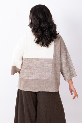 JJSisters - Wool Cotton Blend Intarsia Knit-Fawn/Cream