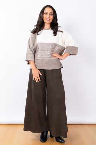 JJSisters - Wool Cotton Blend Intarsia Knit-Fawn/Cream