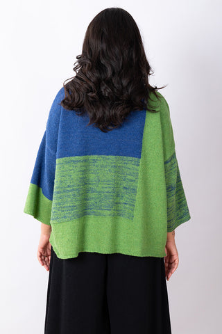 JJSisters - Wool Cotton Blend Intarsia Knit-Cobalt/ Lime