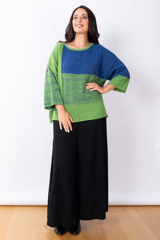 JJSisters - Wool Cotton Blend Intarsia Knit-Cobalt/ Lime