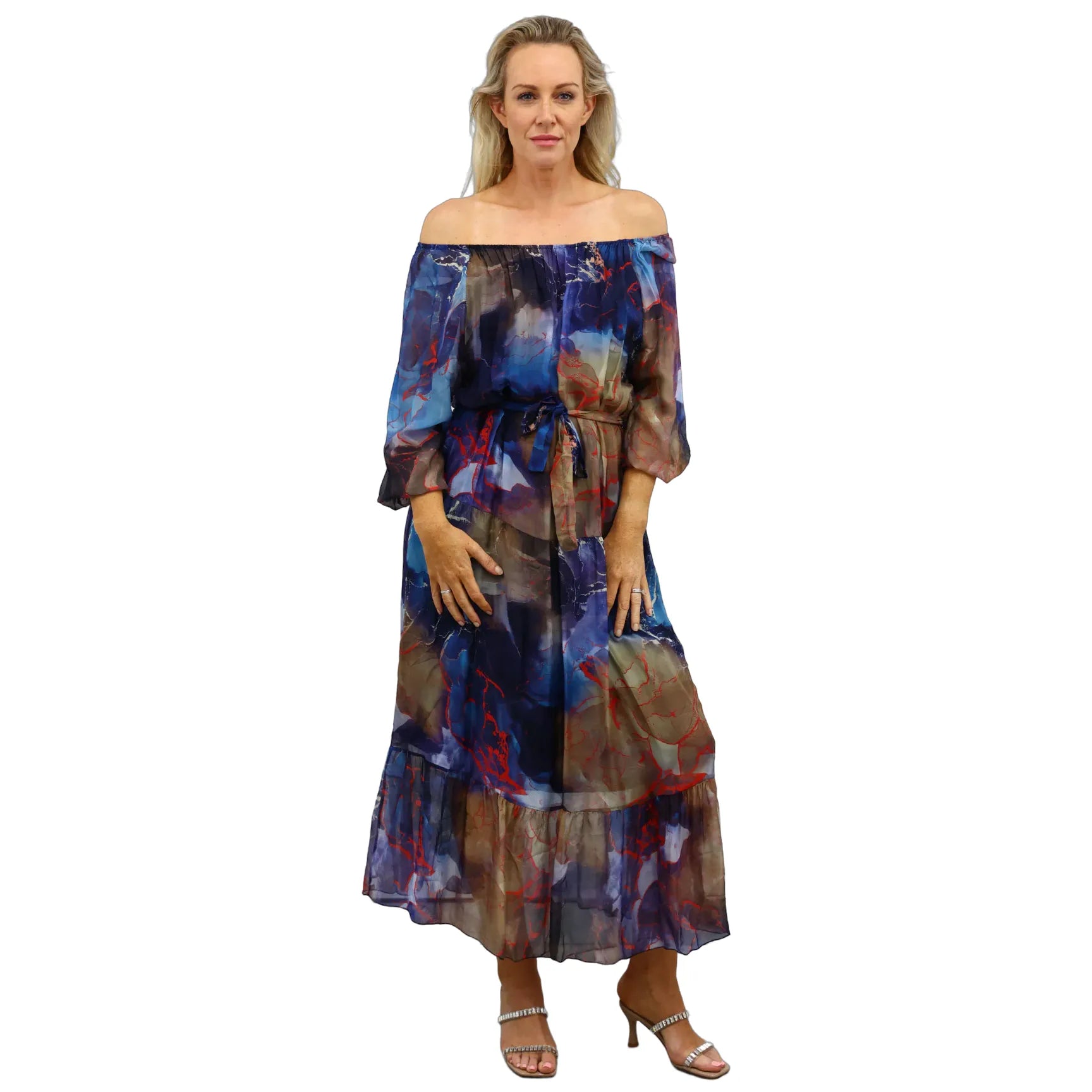 Ameise - Mariana Silk Off Shoulder Dress Aqua