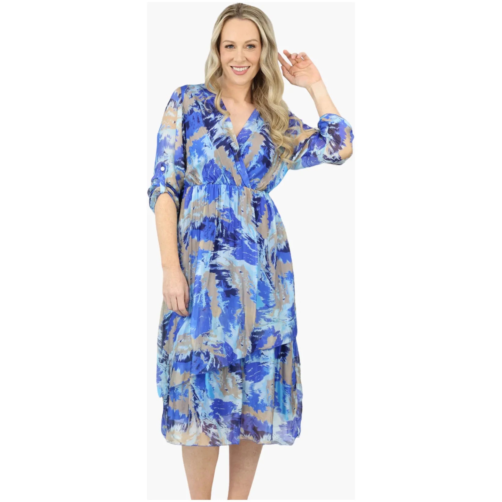 Ameise - Mary Silk Cross Over Top Dress Blue