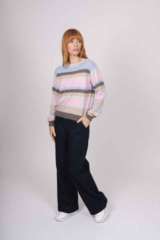 Bridge & Lord - Multi Stripe Pullover with Fashion Sleeve-Pastel