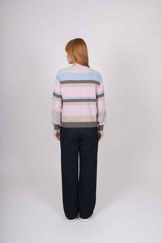 Bridge & Lord - Multi Stripe Pullover with Fashion Sleeve-Pastel