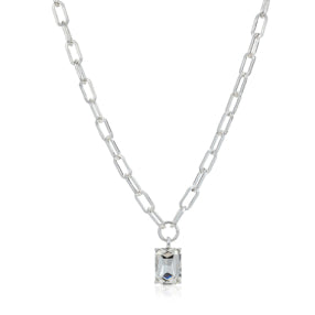 Blue Scarab - Amor Fashion Clear Crystal Pendant Necklace-Silver Tone