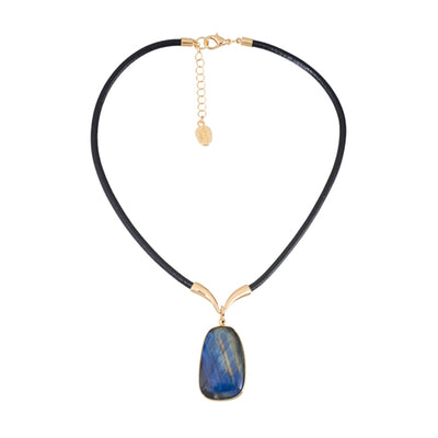 Blue Scarab - Lotus Leather Pendant Necklace-Blue