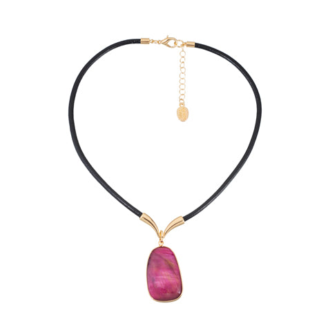 Blue Scarab - Lotus Leather Pendant Necklace-Fuchsia