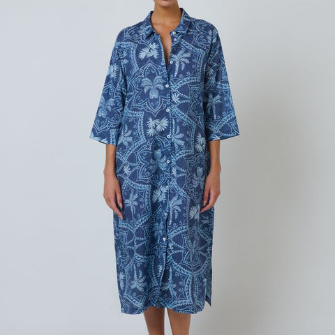 Namastai - Branching Out Cotton Shirt Dress - Blue Print