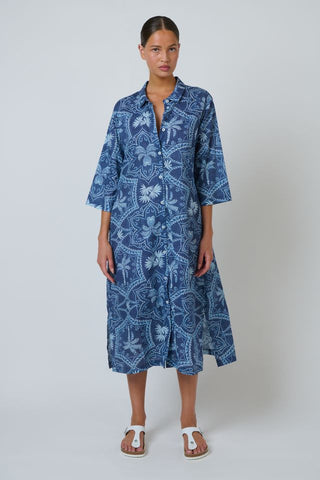 Namastai - Branching Out Cotton Shirt Dress - Blue Print