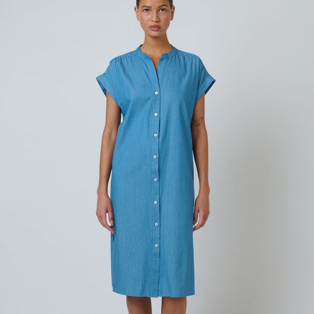 Namastai - Blue Rinse Cotton Button Through Dress - Blue