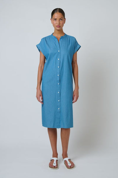 Namastai - Blue Rinse Cotton Button Through Dress - Blue