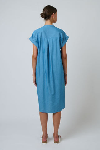 Namastai - Blue Rinse Cotton Button Through Dress - Blue