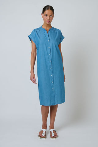Namastai - Blue Rinse Cotton Button Through Dress - Blue