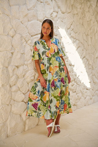 Namastai - Juicy Affair Cotton Tiered Midi Dress - Multi Toned