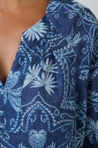 Namastai - Branching Out Short Sleeve Cotton Blouse - Blue Print