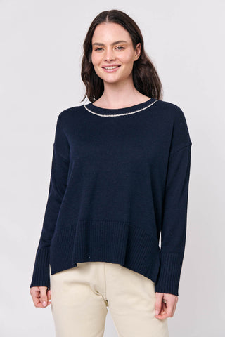 Namastai - Navy Pipe Merino Wool Blend Jumper