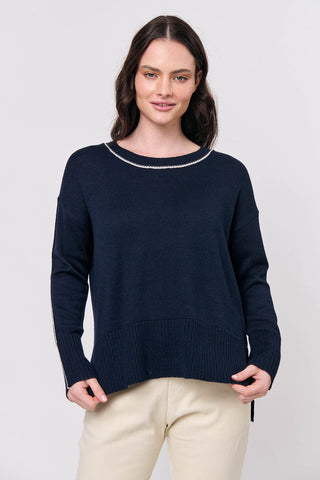 Namastai - Navy Pipe Merino Wool Blend Jumper