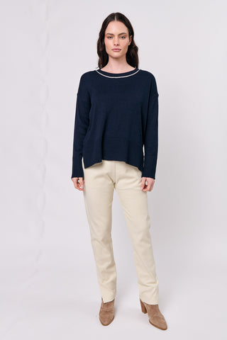 Namastai - Navy Pipe Merino Wool Blend Jumper