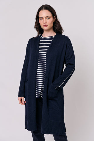 Namastai - Merino Blend Cardigan-Navy/White Pipe