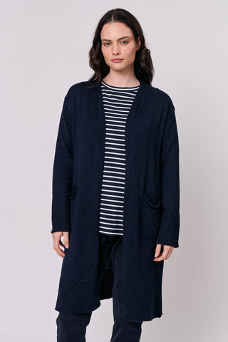 Namastai - Merino Blend Cardigan-Navy/White Pipe