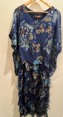 La Strada - Silky Raw Edged Tiered Dress - Navy Floral