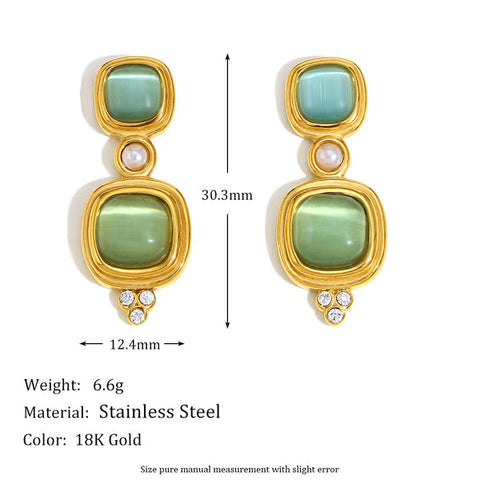 MCLuxe - Gold Plated French Vintage Gemstone Stud Earrings