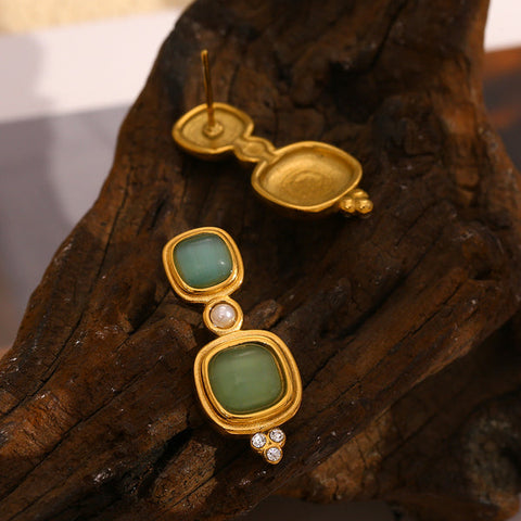MCLuxe - Gold Plated French Vintage Gemstone Stud Earrings