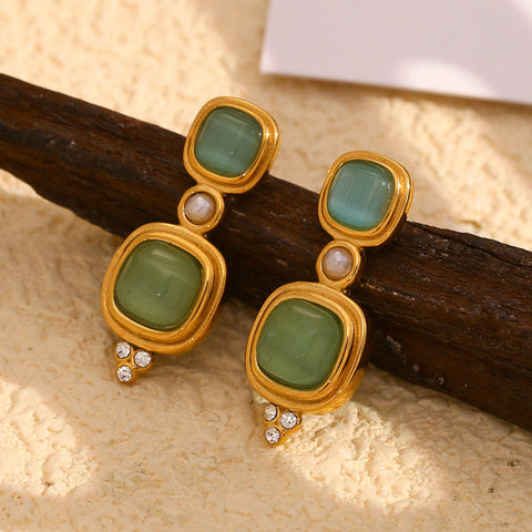 MCLuxe - Gold Plated French Vintage Gemstone Stud Earrings