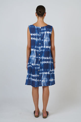 Namastai - Shadow Typhoon Cotton Sleeveless Dress - Shibori Indigo