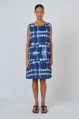Namastai - Shadow Typhoon Cotton Sleeveless Dress - Shibori Indigo