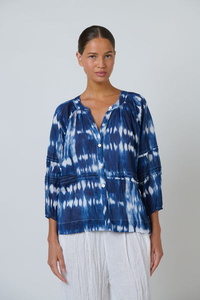 Namastai - Shadow Typhoon Crinkle Cotton Top - Shibori Indigo