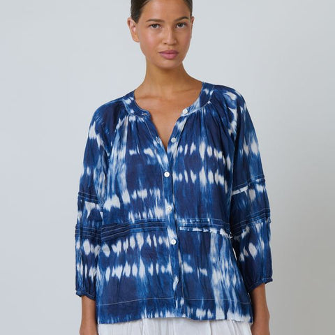 Namastai - Shadow Typhoon Crinkle Cotton Top - Shibori Indigo