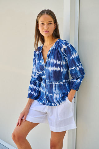 Namastai - Shadow Typhoon Crinkle Cotton Top - Shibori Indigo